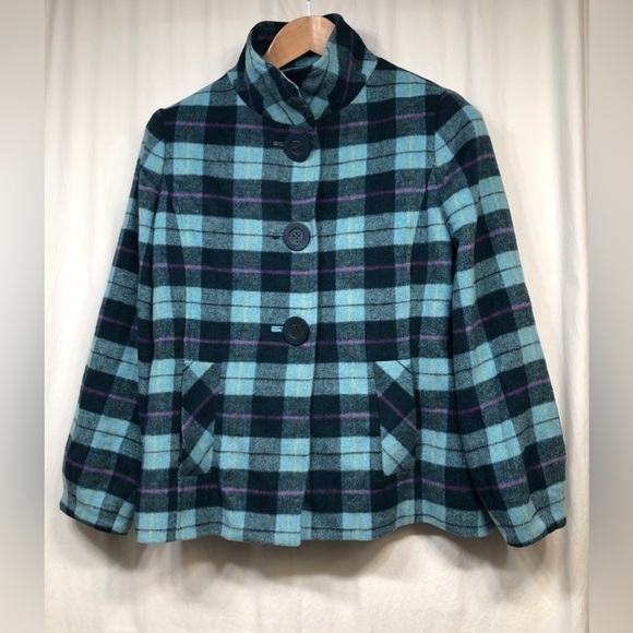 600 West Blue Black Pink Plaid Peacoat Coat Jacket Y2K 90s Size Medium - Picture 14 of 16